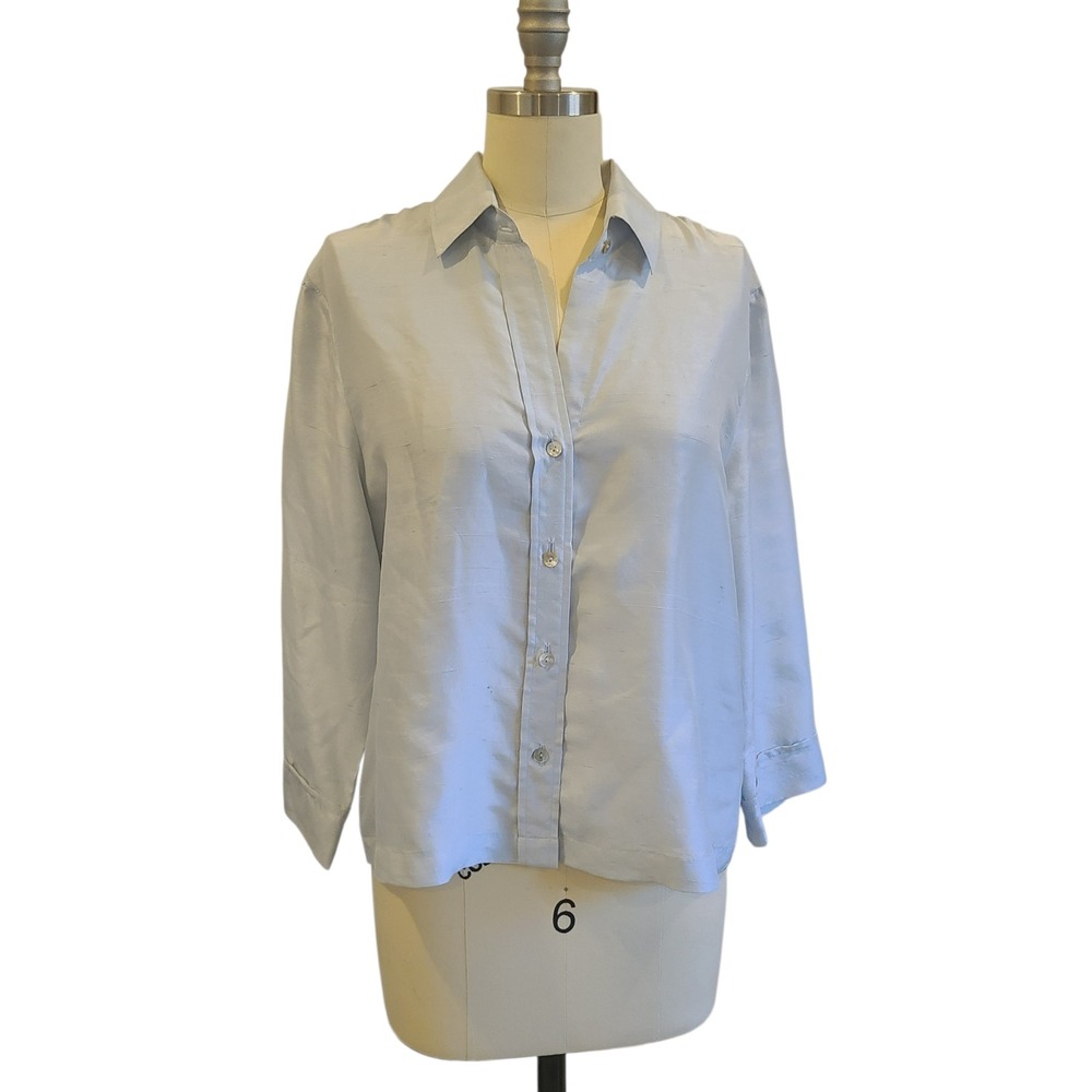 Uniform John Paul Richard Womens Medium Light Blue 100% Silk Button Down Blouse